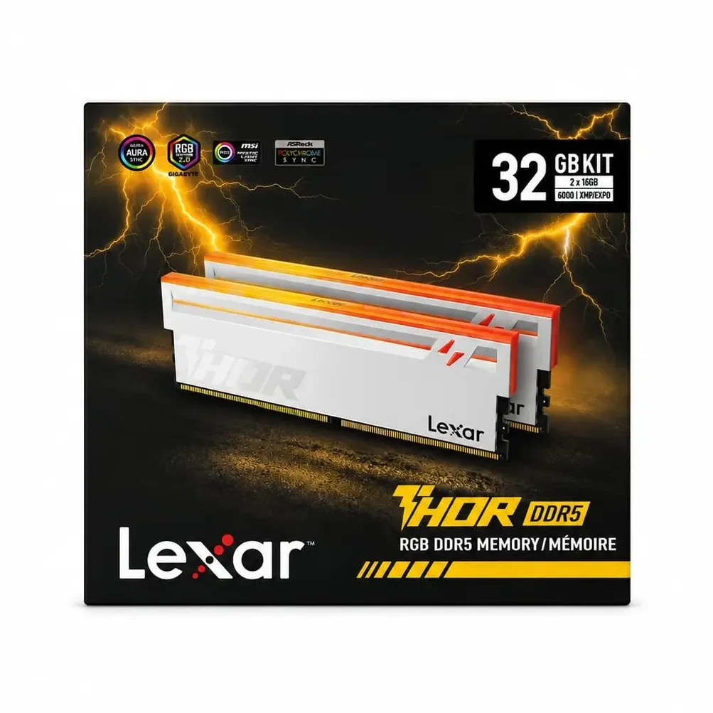 MEMORIA DDR5 32GB (2X16) 6000MHZ LEXAR THOR RGB BLANCA